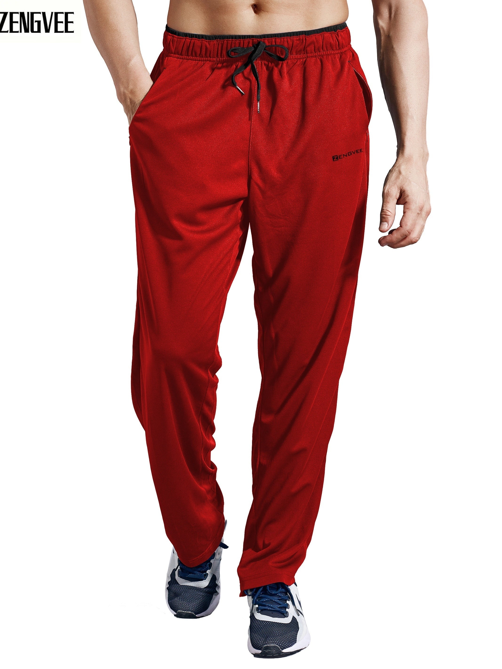 ZENGVEE Men's Stretch Pants Zip Pockets Breathable Trousers