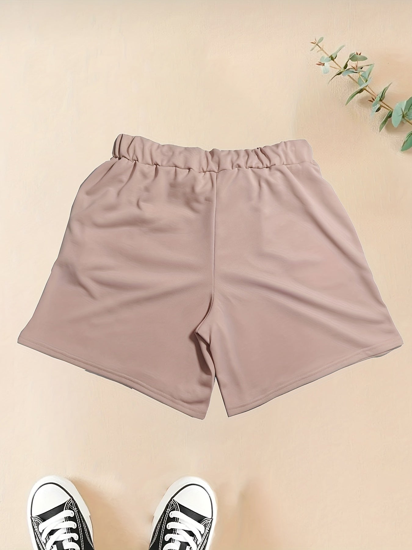  Solid Elastic Drawstring Stretch Shorts