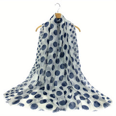 Polka Dot Print Voile Scarf Frayed Edge Head Wrap Warm Shawl