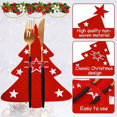 Christmas Tree Cutlery Holder Pockets - Set of 6