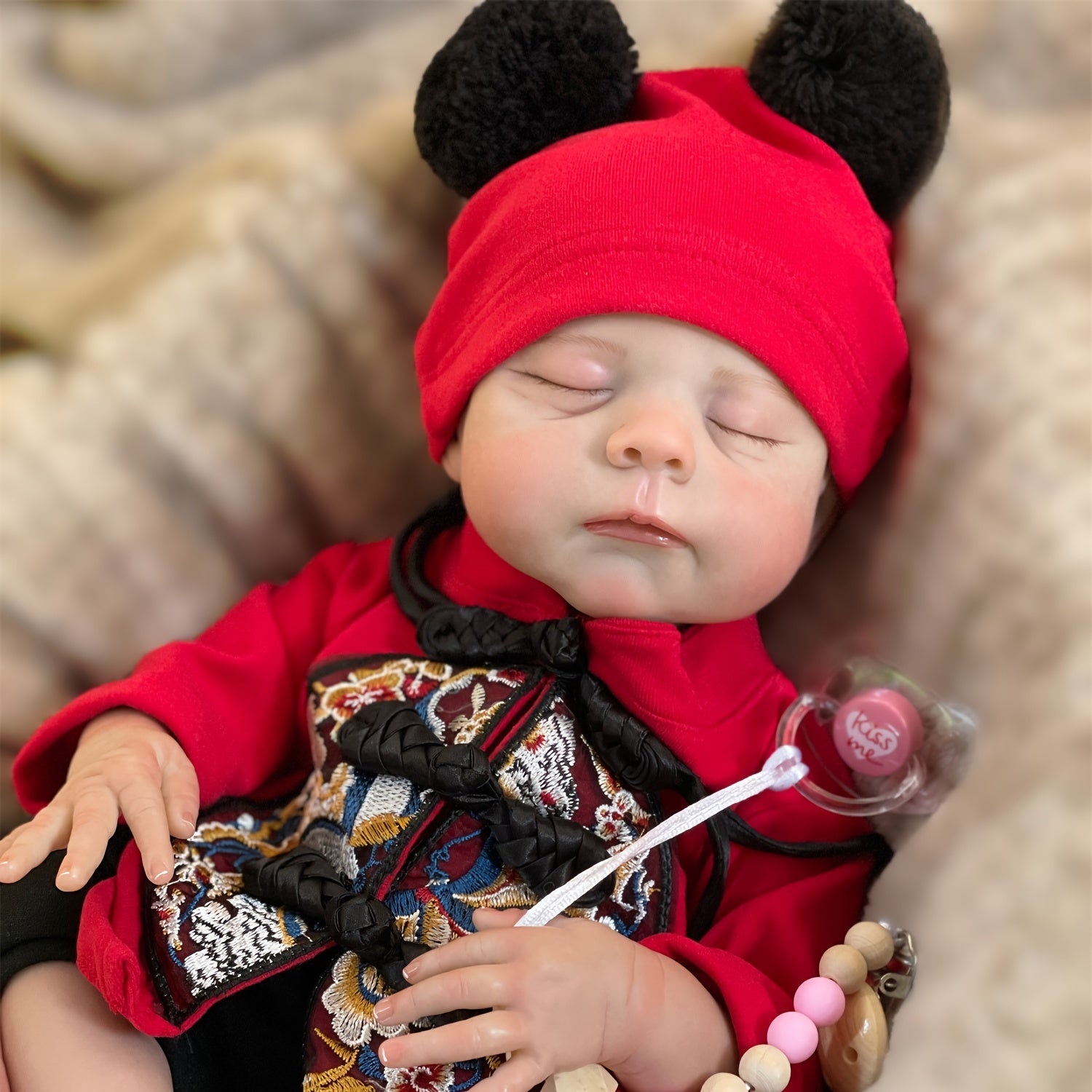 18 Inch Lifelike Reborn Girl Doll with Red Floral Onesie