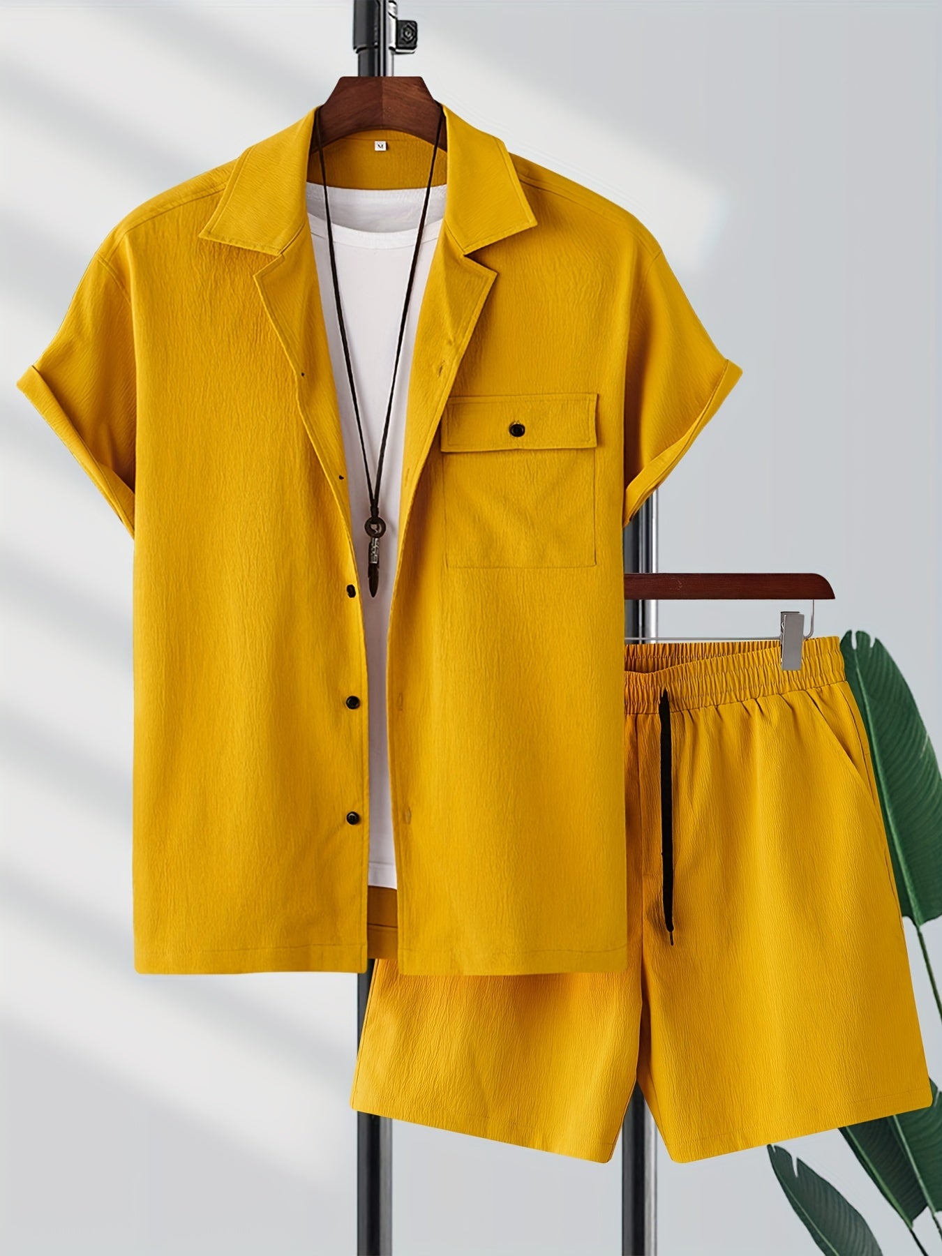 Men's Breathable Button Up Shirt & Shorts Set for Summer