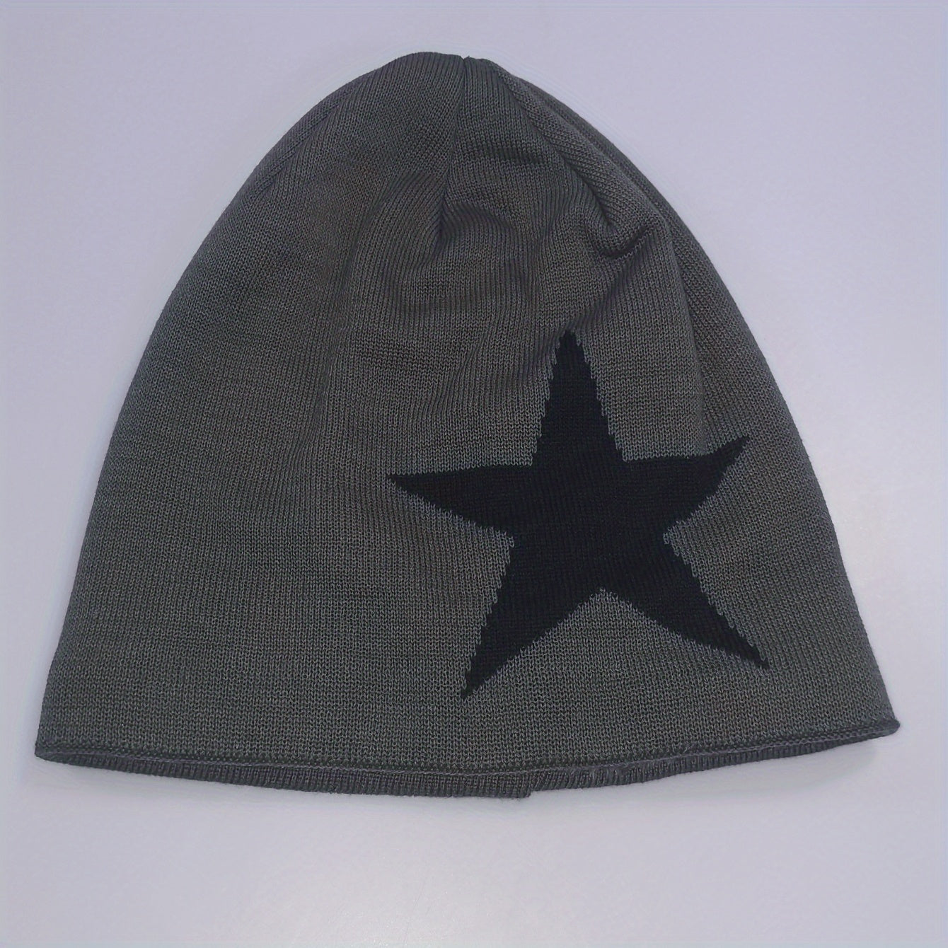 Neutral Large Star Jacquard Plus Velvet Knitted Hat
