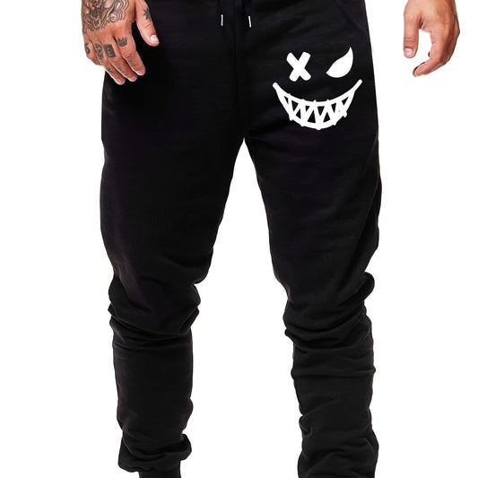 Men's Devil Smile Face Print Sweatpants Elastic Waist Sport Jogger Pants