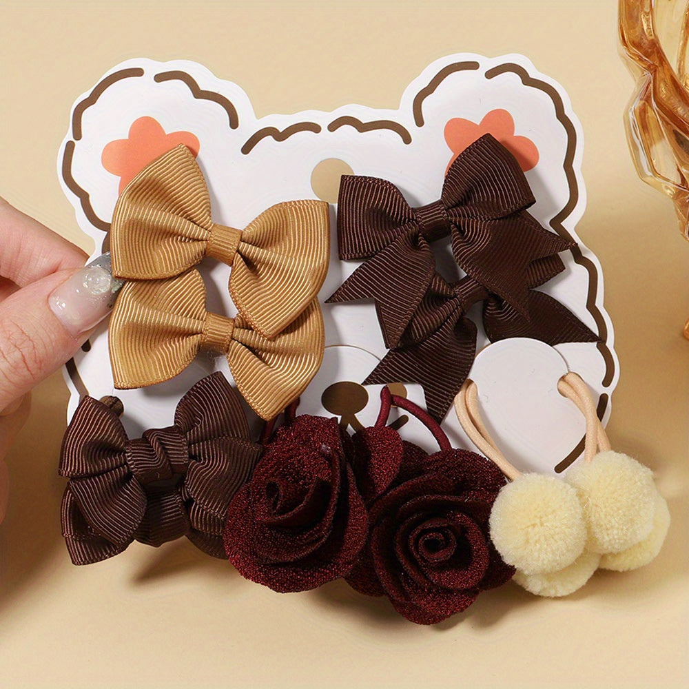 10pcs Bow Flowers Hair Tie Ponytail Holders Hair Accessories Sets for Baby Girls