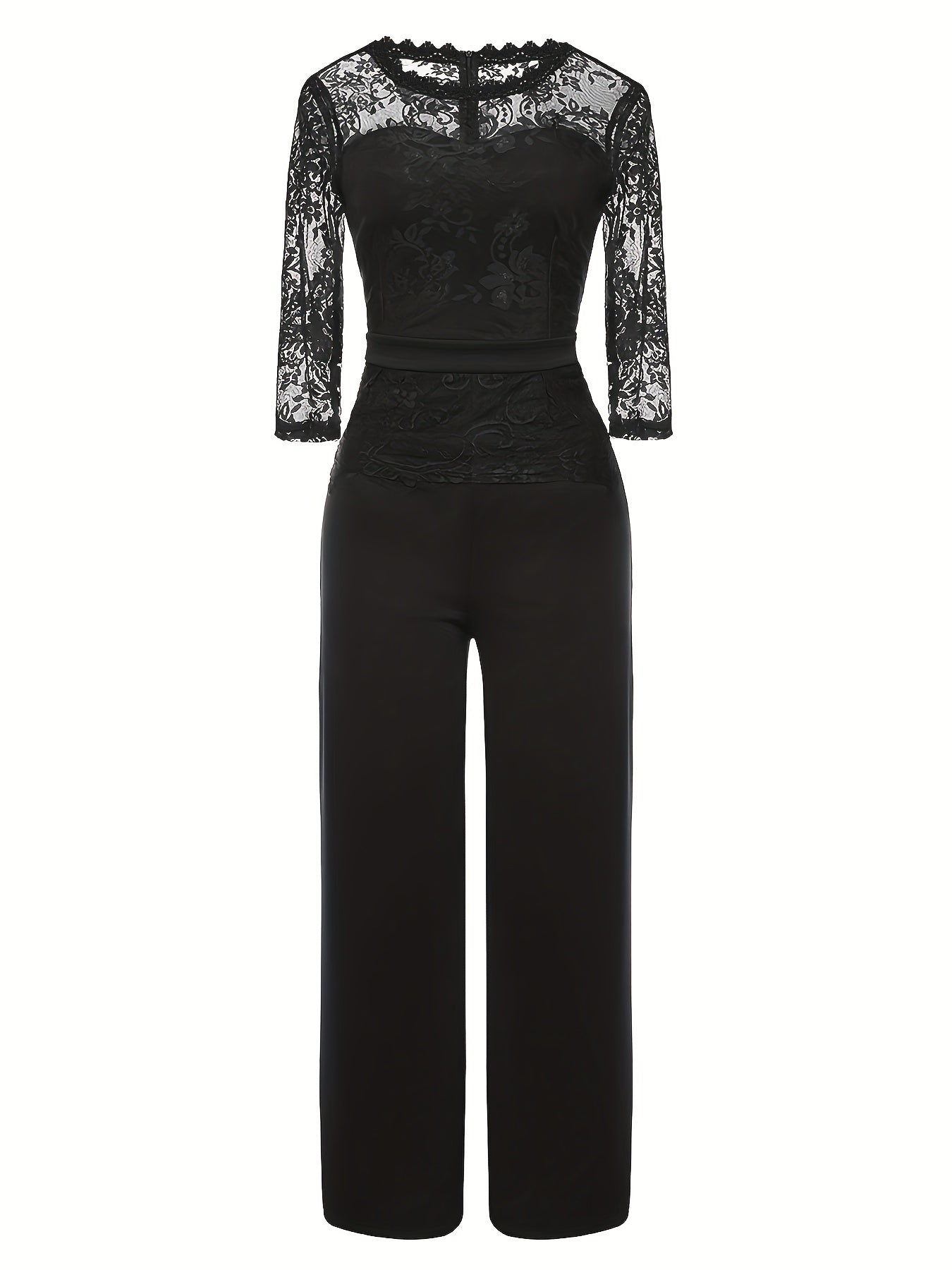 Half Sleeve Wide Leg Lace Stitching Jumpsuit Women's Clothing