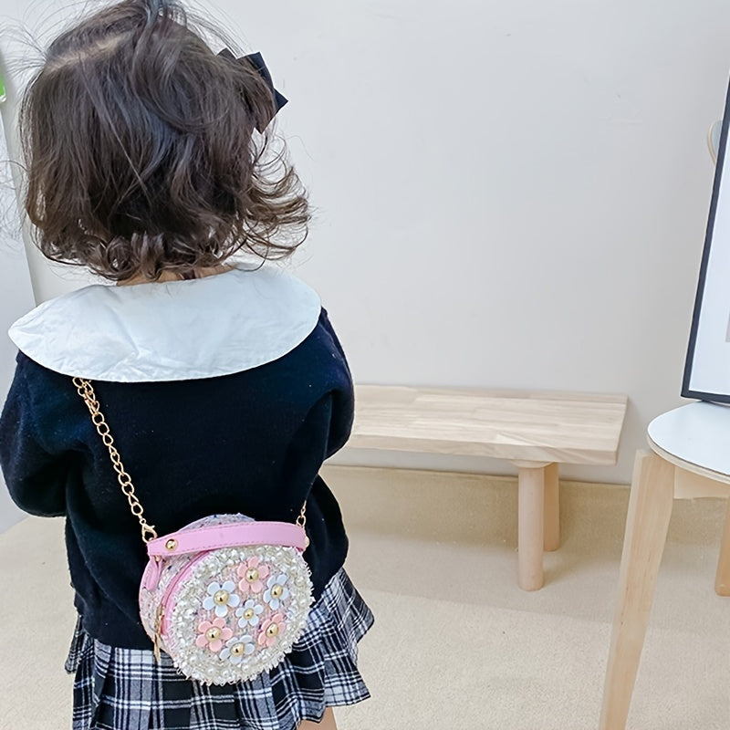 Girls Crossbody Bowknot Purse Pearl Flowers Handbags Shoulder Bag