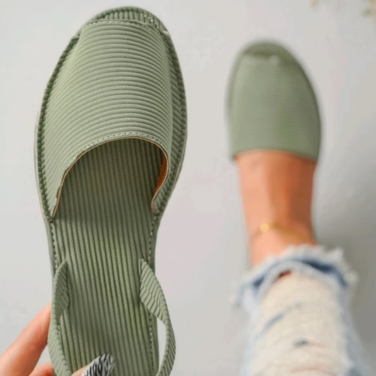 Women's Fabric Peep Toe Flat Sandals Solid Slingback Slip On Shoes