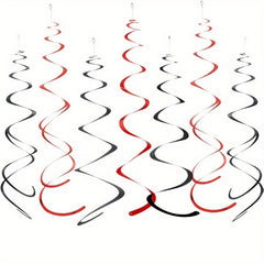 12pcs Red Foil Swirl Hanging Decorations for Party Supplies