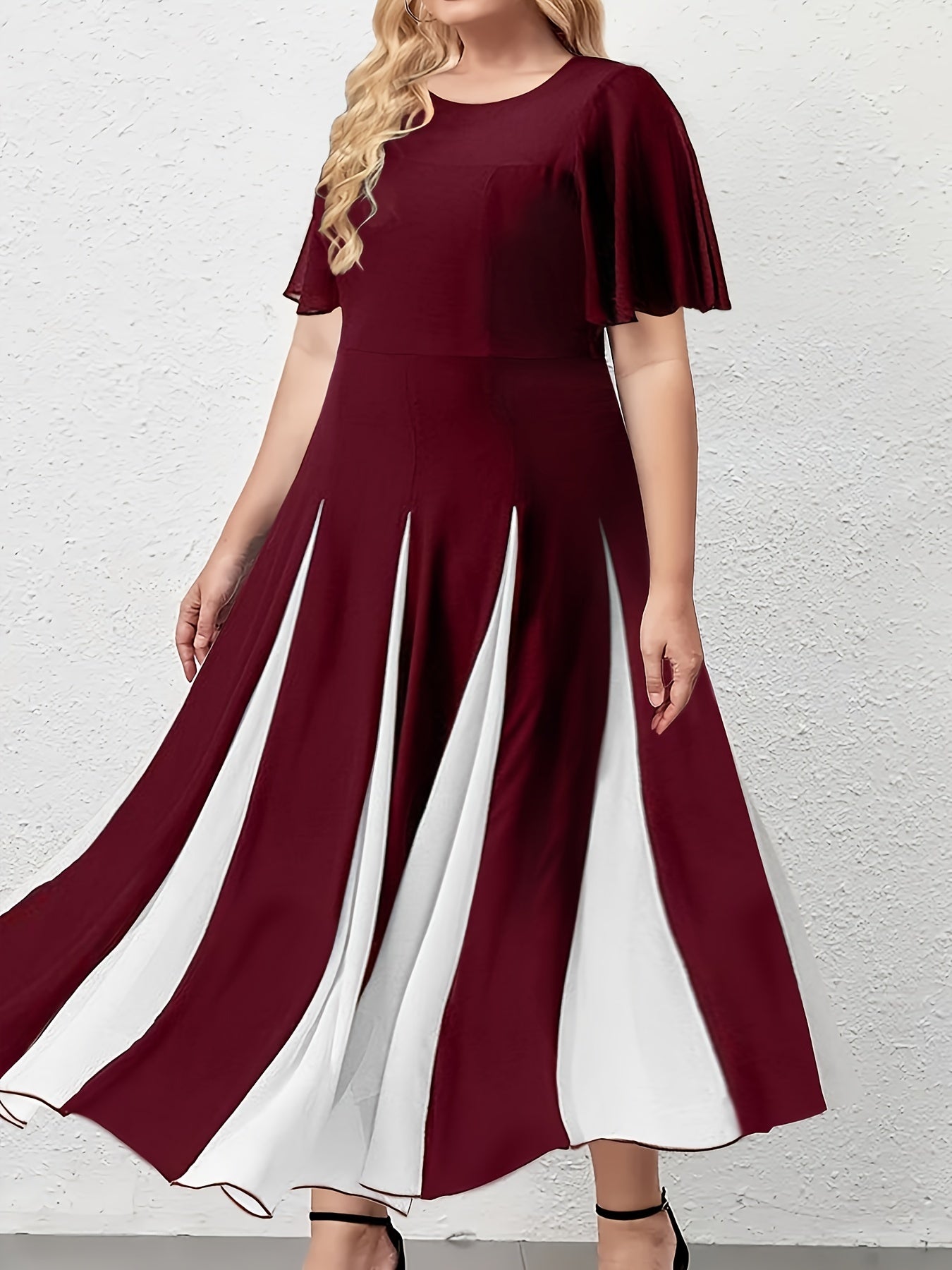  Flutter Sleeve Round Neck A-line Dress