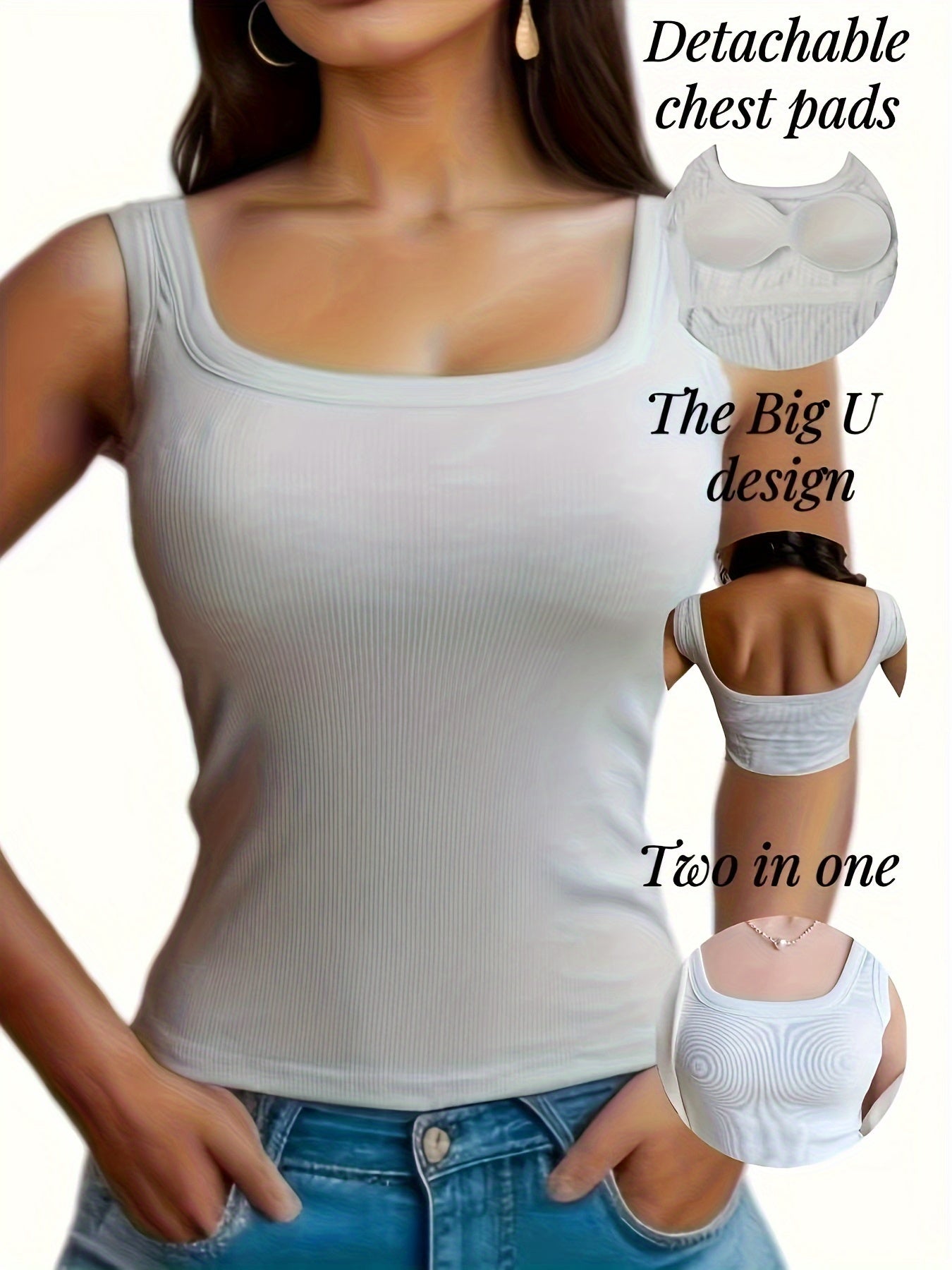Solid Ribbed Tank Top Backless Slim Padded Top Women's Lingerie