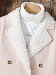 Girls' Winter Coat Fleece Warm Lapel Collar Overcoat