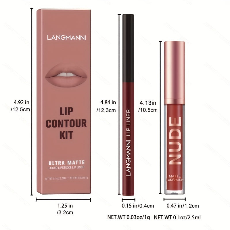 LANGMANNI Lipgloss Lipliner Set Long Lasting Waterproof Liquid Lipstick