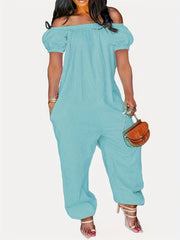  Off Shoulder Bubble Sleeve Jumpsuit