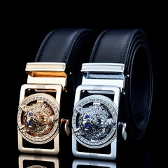 Men's Leather Belt with Wolf Head Buckle