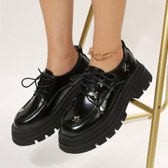 Women's Star Pattern Platform Loafers Lace Up Shoes