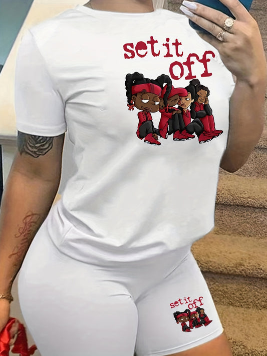 Set It Off Casual Two Piece Set Crew Neck Tee & Summer Shorts