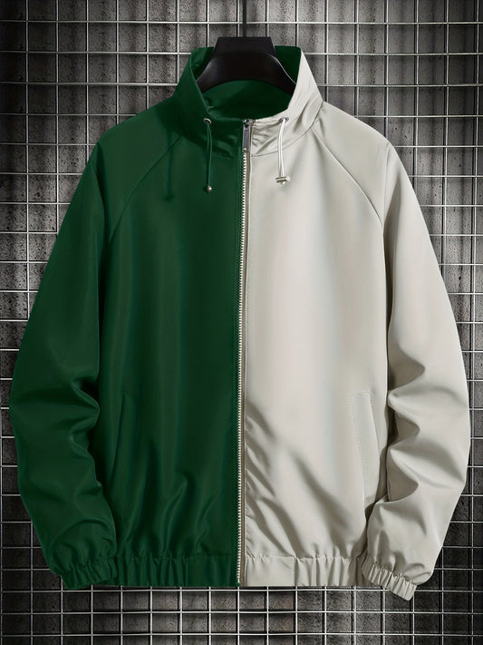 Men's Casual Stand Collar Zip Up Jacket For Spring Fall Outdoor