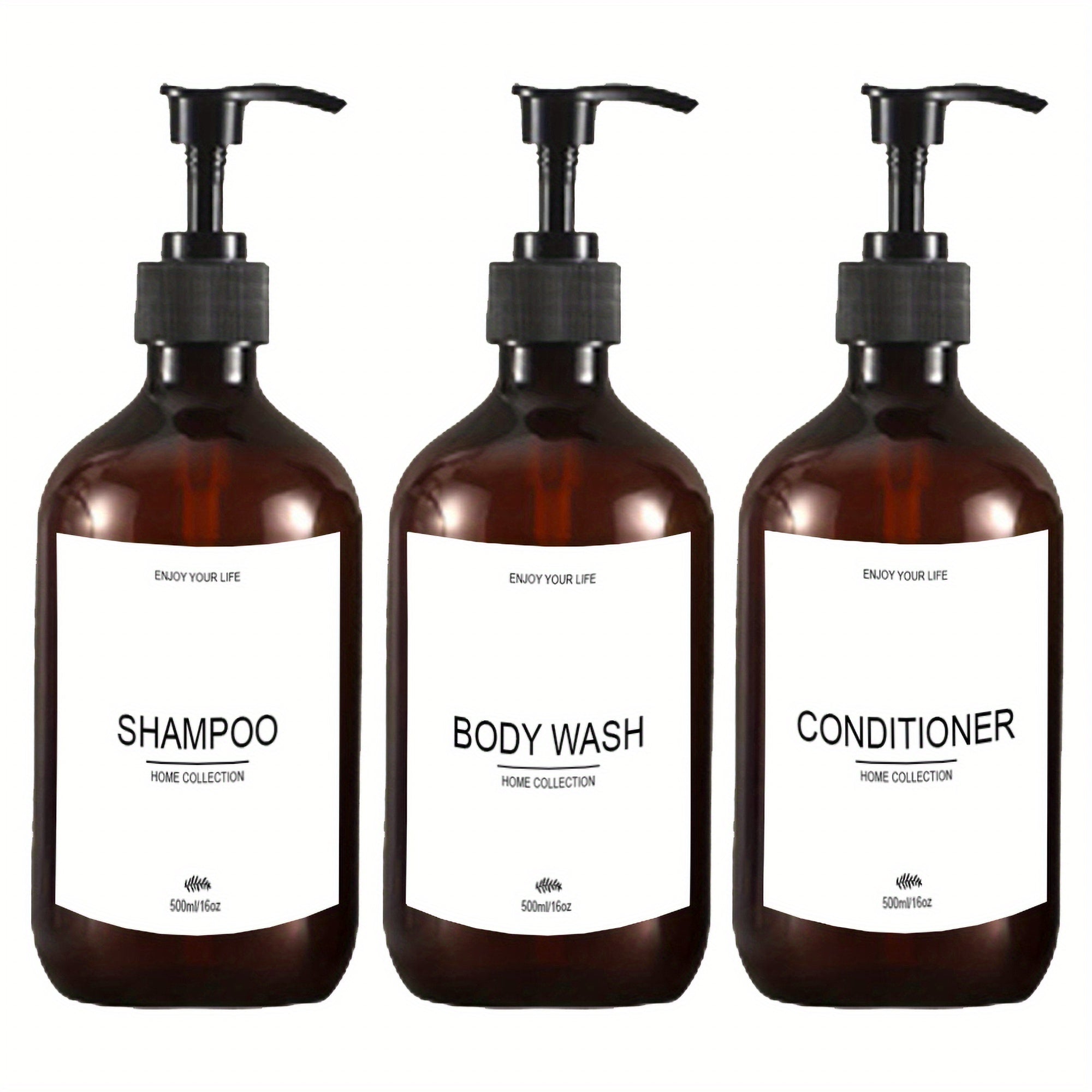 3 Refillable Bottles With Pump & Labels 500ml