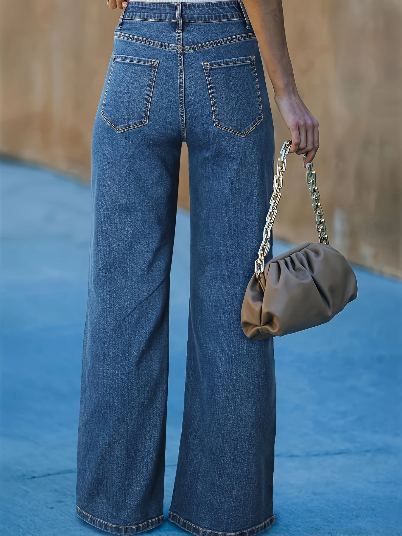  Solid Ripped Wide Leg Jeans