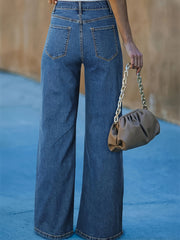  Solid Ripped Wide Leg Jeans