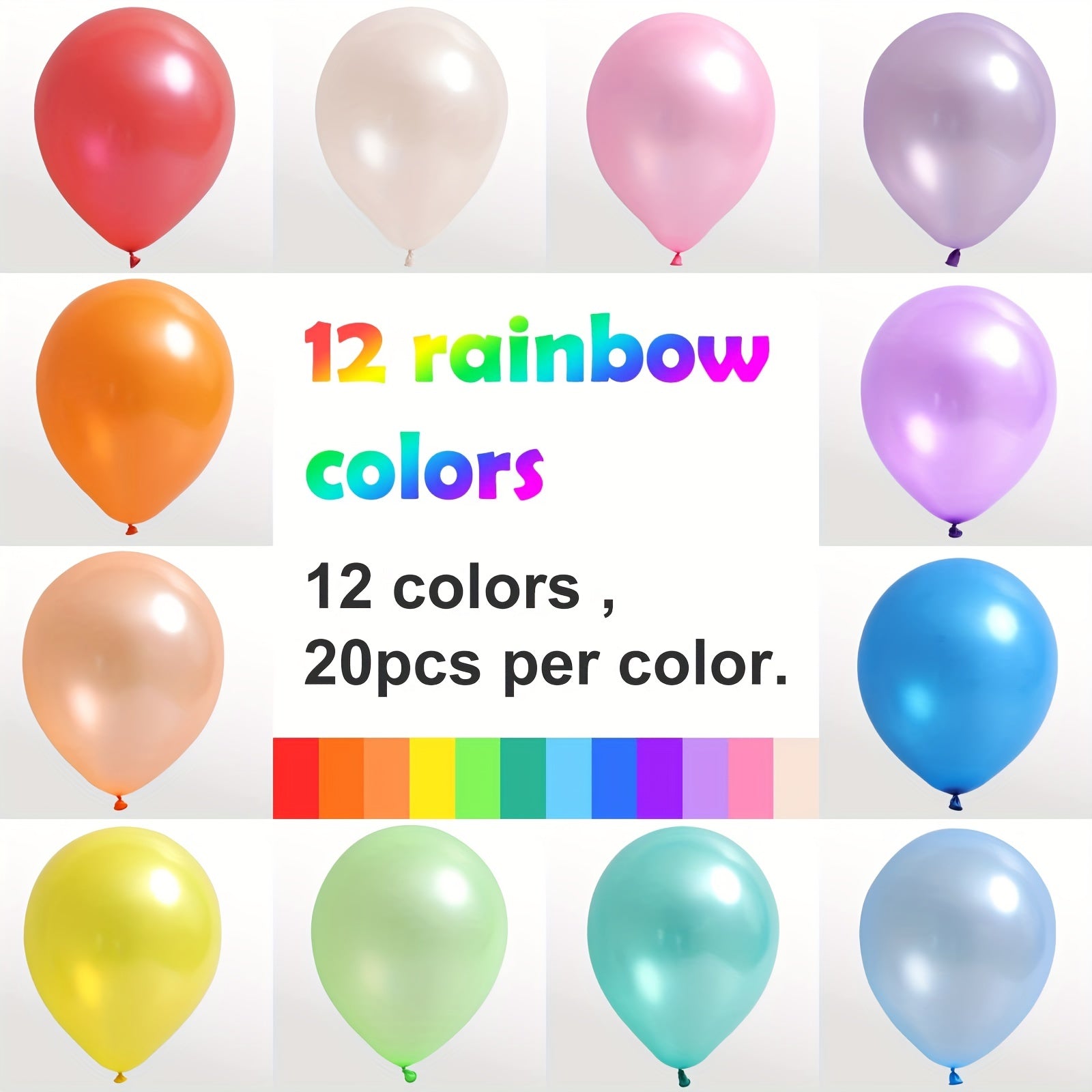 240pcs Assorted 30-48 cm Rainbow Latex Balloons for Party Decoration