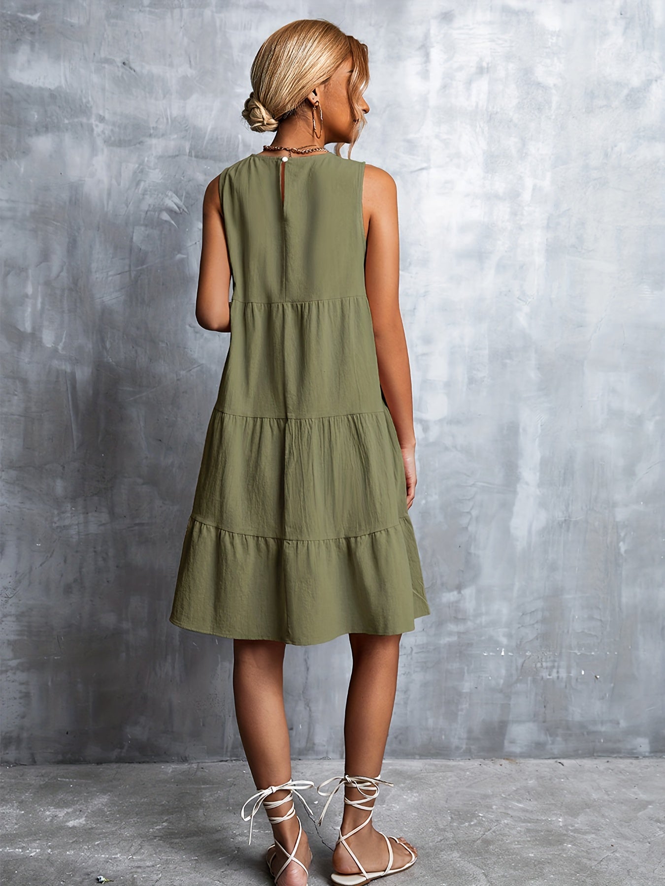 Sleeveless Swing Cake Dress Casual Solid Summer Dresses Women