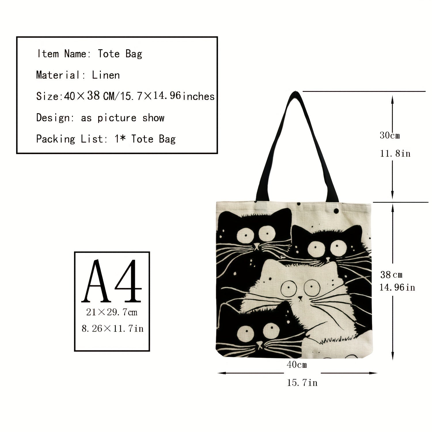 Cat Pattern Tote Bag - Travel and Work Essential