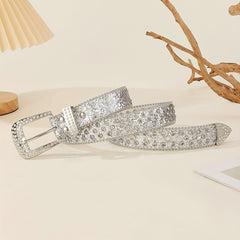 Sparkling Silvery Rhinestone Hip Hop Belt