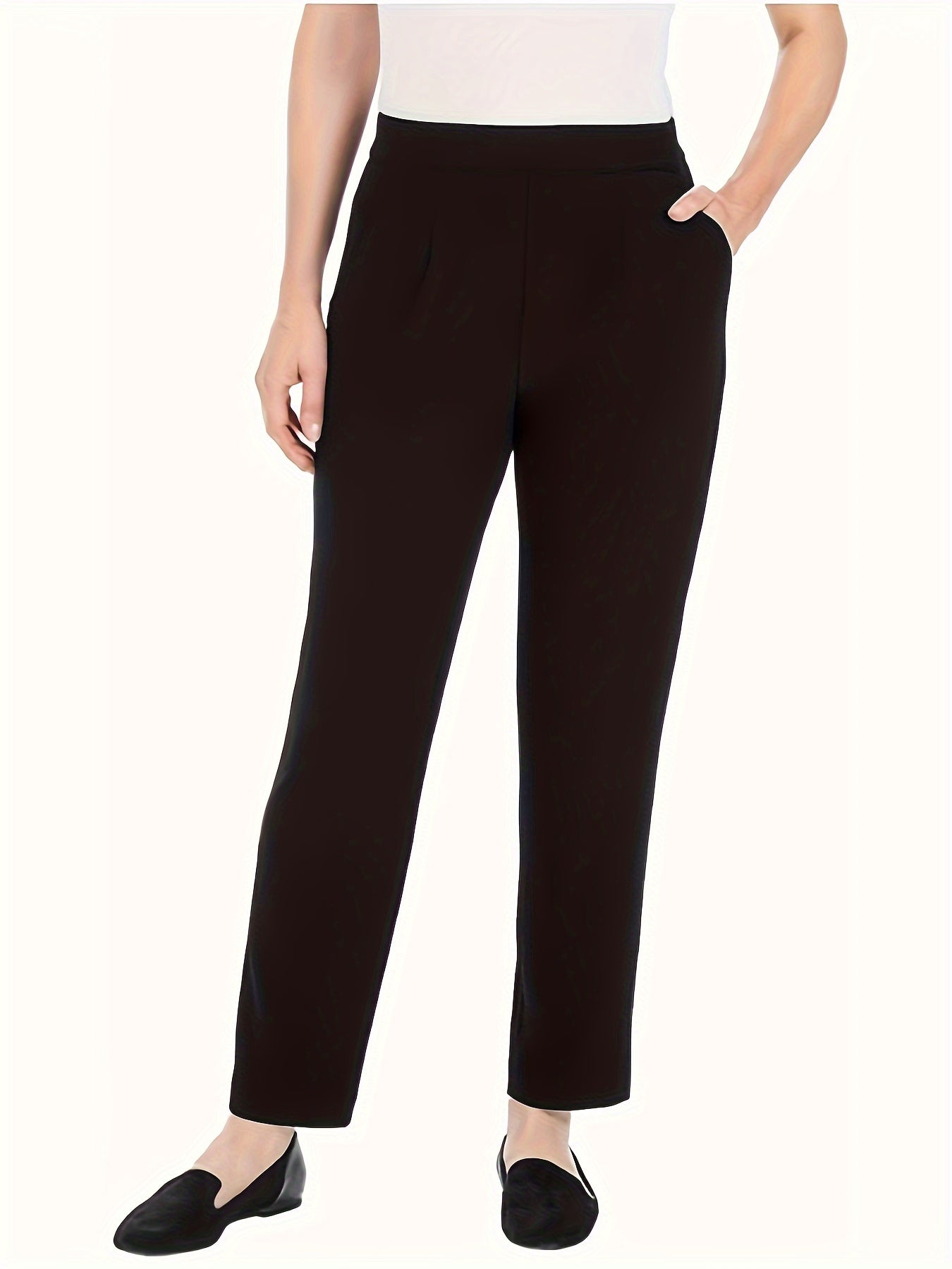 High Rise Straight Leg Pants with Pockets