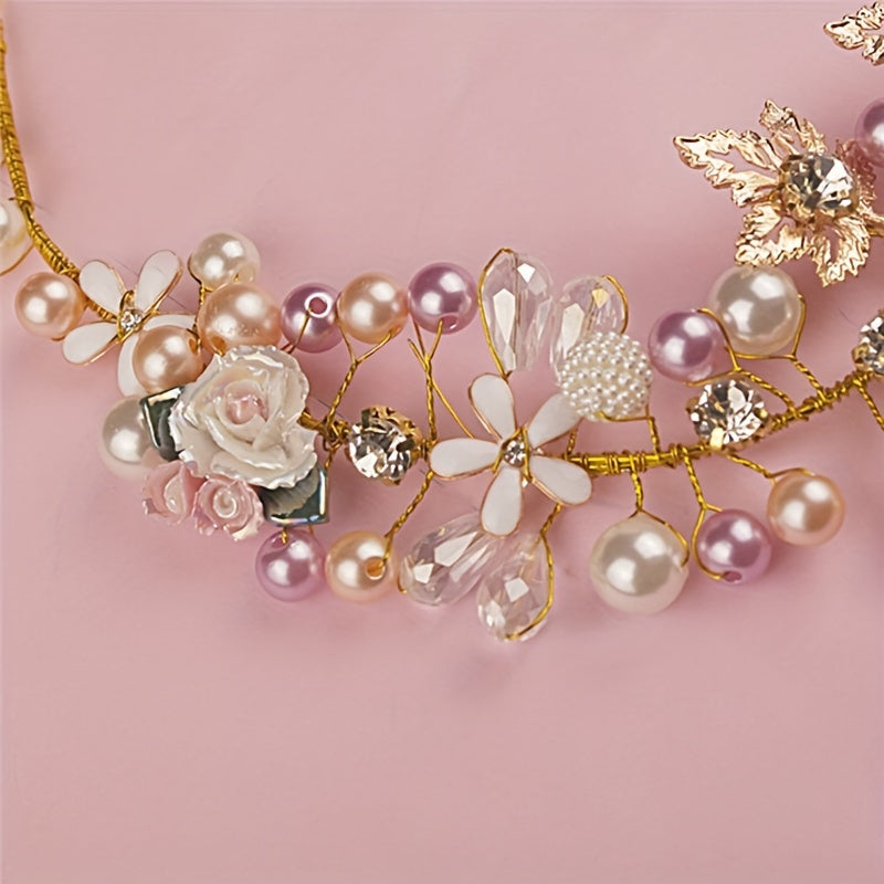 Faux Pearl Rhinestone Wedding Headdress Set Headband Bridal Headband