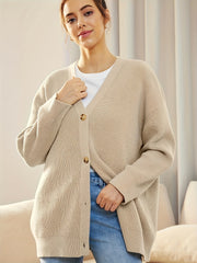  Solid Knit Long Sleeve Button Up Cardigan