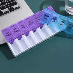 7 AM PM Pill Organizer 14 Compartments Braille Portable Weekly Medicine Box