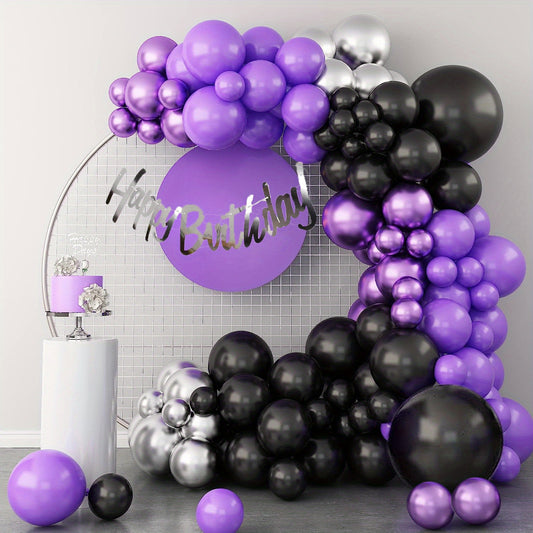 Purple Balloon Garland & Metallic Silvery Balloon Arch Kits