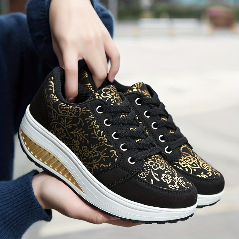 Women's Lace up Wedge Sneakers Lightweight Casual Running Shoes