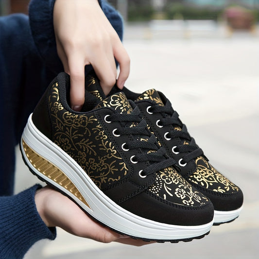 Women's Lace up Wedge Sneakers Lightweight Casual Running Shoes