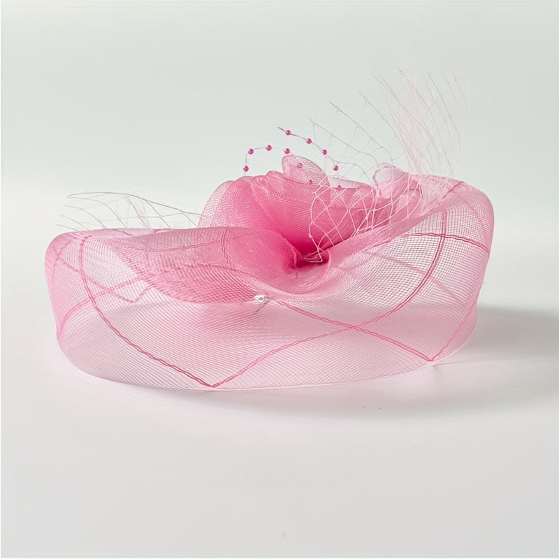 Pink Veil Head Piece Floral Hair Accessories With Clip