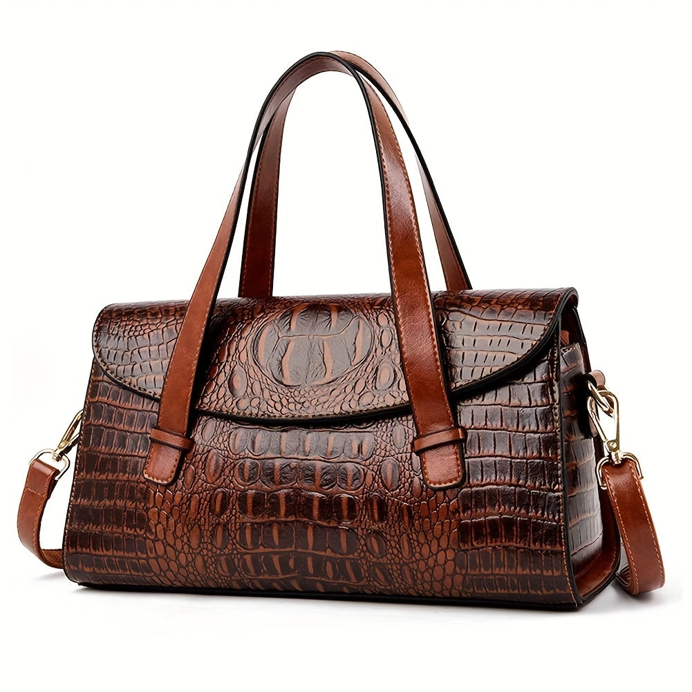 Crocodile Embossed Crossbody Bag Women's Faux Leather Tote Bag