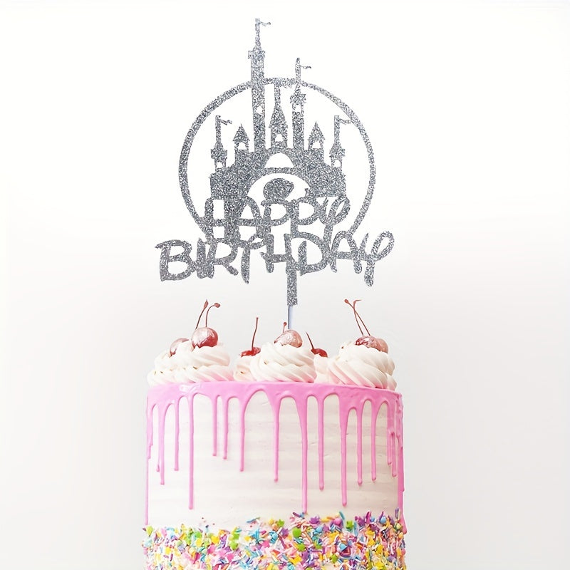 Golden Glitter Castle Birthday Cake Topper