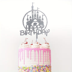 Golden Glitter Castle Birthday Cake Topper