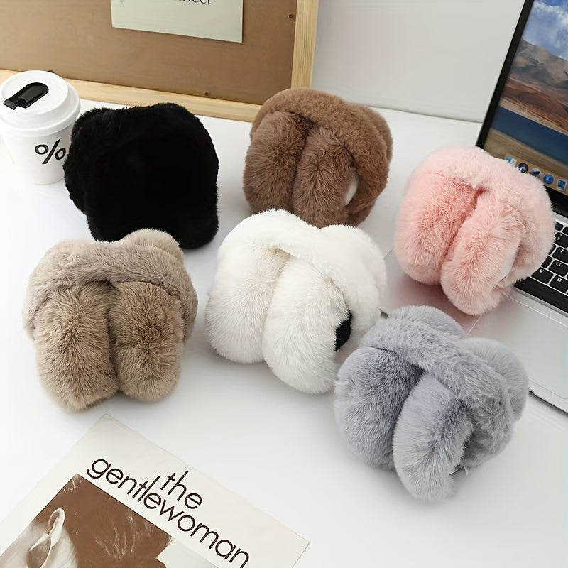 Winter Warm Ear Muffs Soft Lightweight Beige Foldable Cold Proof