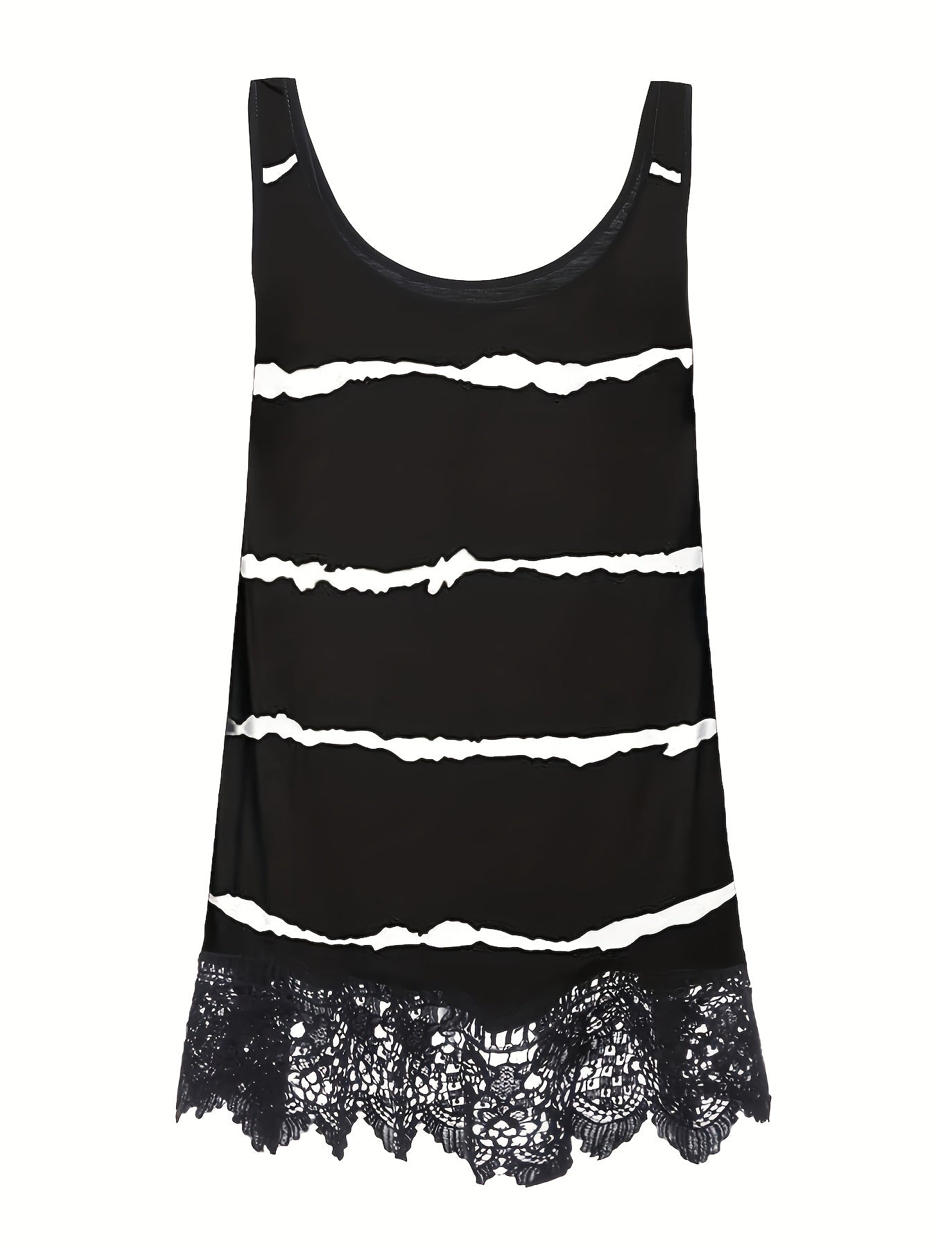 Rose Print Lace Trim Tank Top Sleeveless Summer Casual Women's Clothing