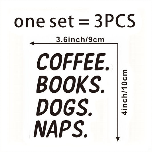 Coffee Books Dogs Naps Sticker Set - Dog Rescue Laptop Decals