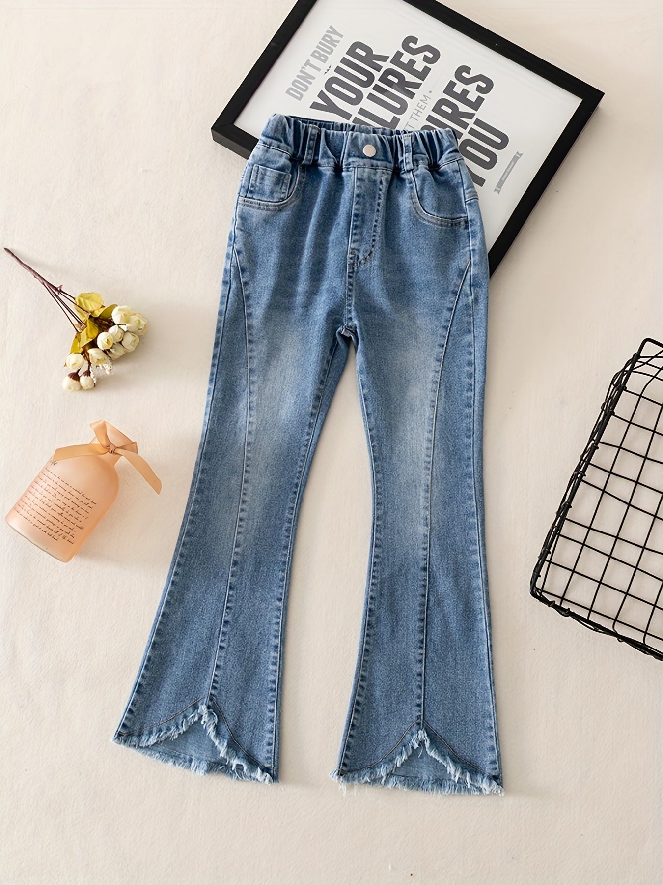 Girls Flared Tassel Jeans Denim Pants For Summer Kids