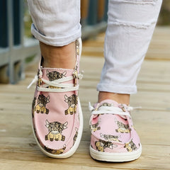 Women's Cartoon Animal Print Canvas Shoes Low Top Lace Up Round Toe Casual Shoes