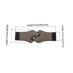 Rivet Decor Cross Belt Elastic PU Leather Wide Belt for Women