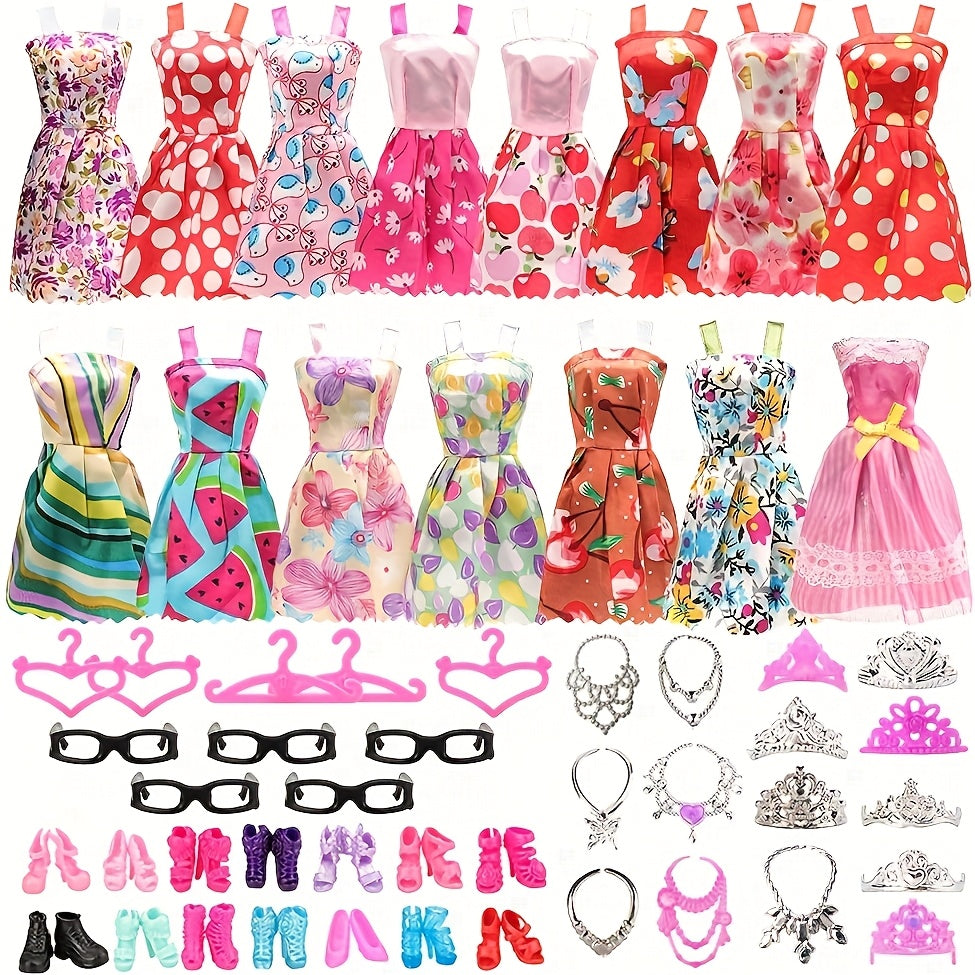 42pcs Doll Clothes Set- Dresses, Shoes, Accessories