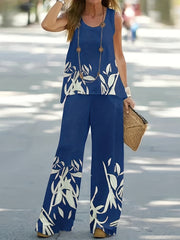 Floral Print Two piece Set Sleeveless Top & Wide Leg Pants