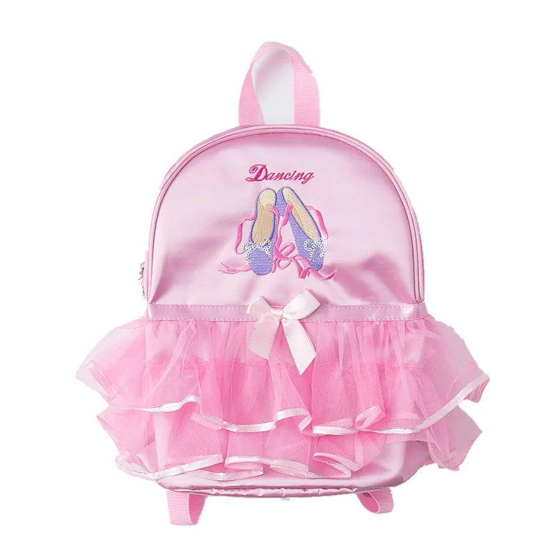 Pink Ballet Bag for Girls with Ruffle Embroidery Backpack