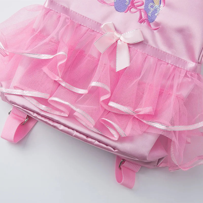 Pink Ballet Bag for Girls with Ruffle Embroidery Backpack